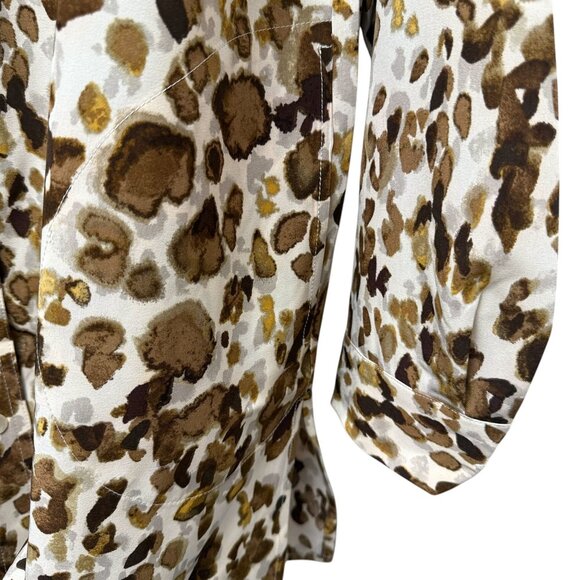 SUSAN GRAVER Womens Top Large Petite Leopard Brown Button Up Blouse NWOT - Picture 8 of 10